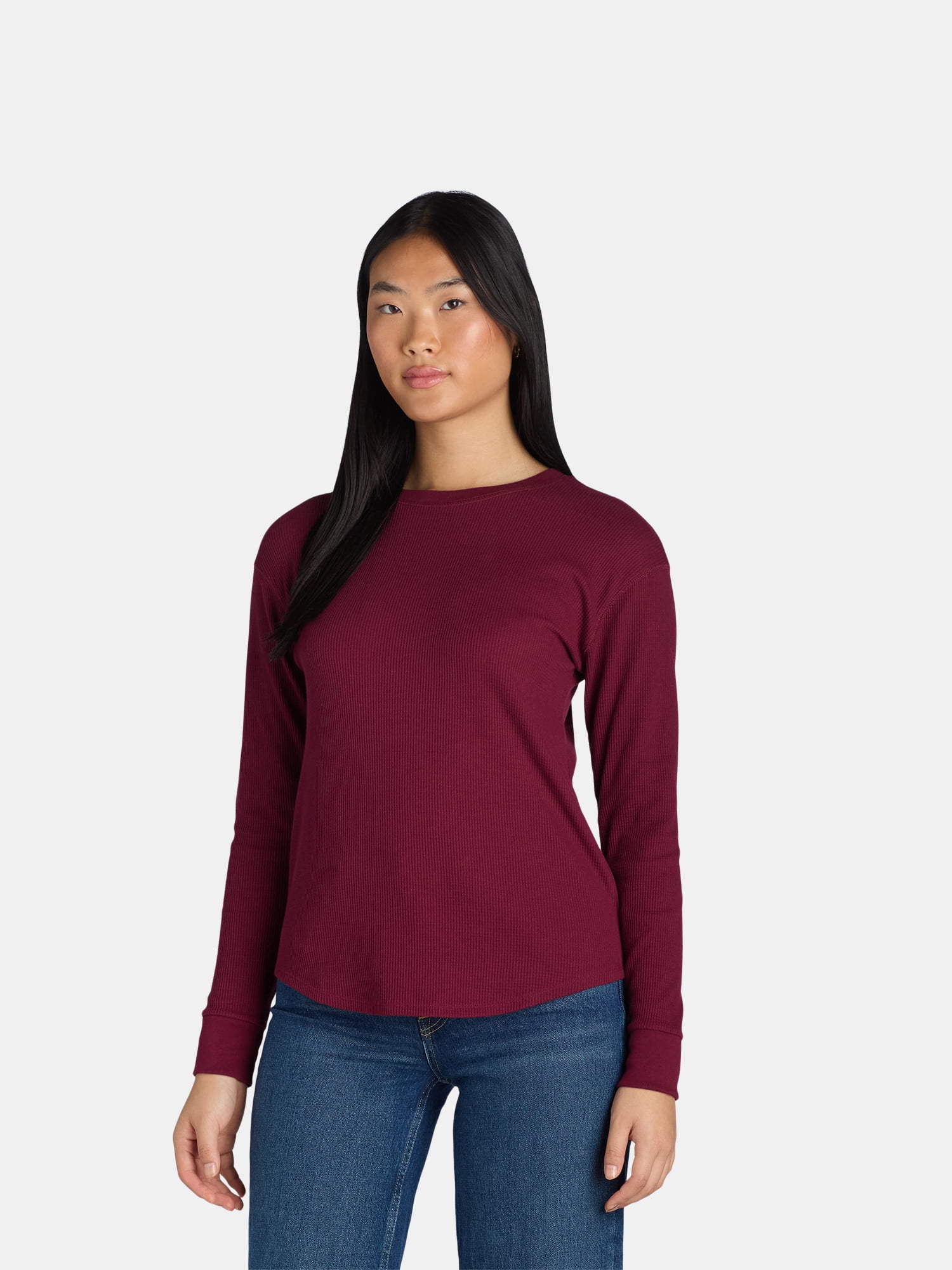 Time and Tru Women’s Essential Thermal T-Shirt with Long Sleeves, Sizes XS-XXXL