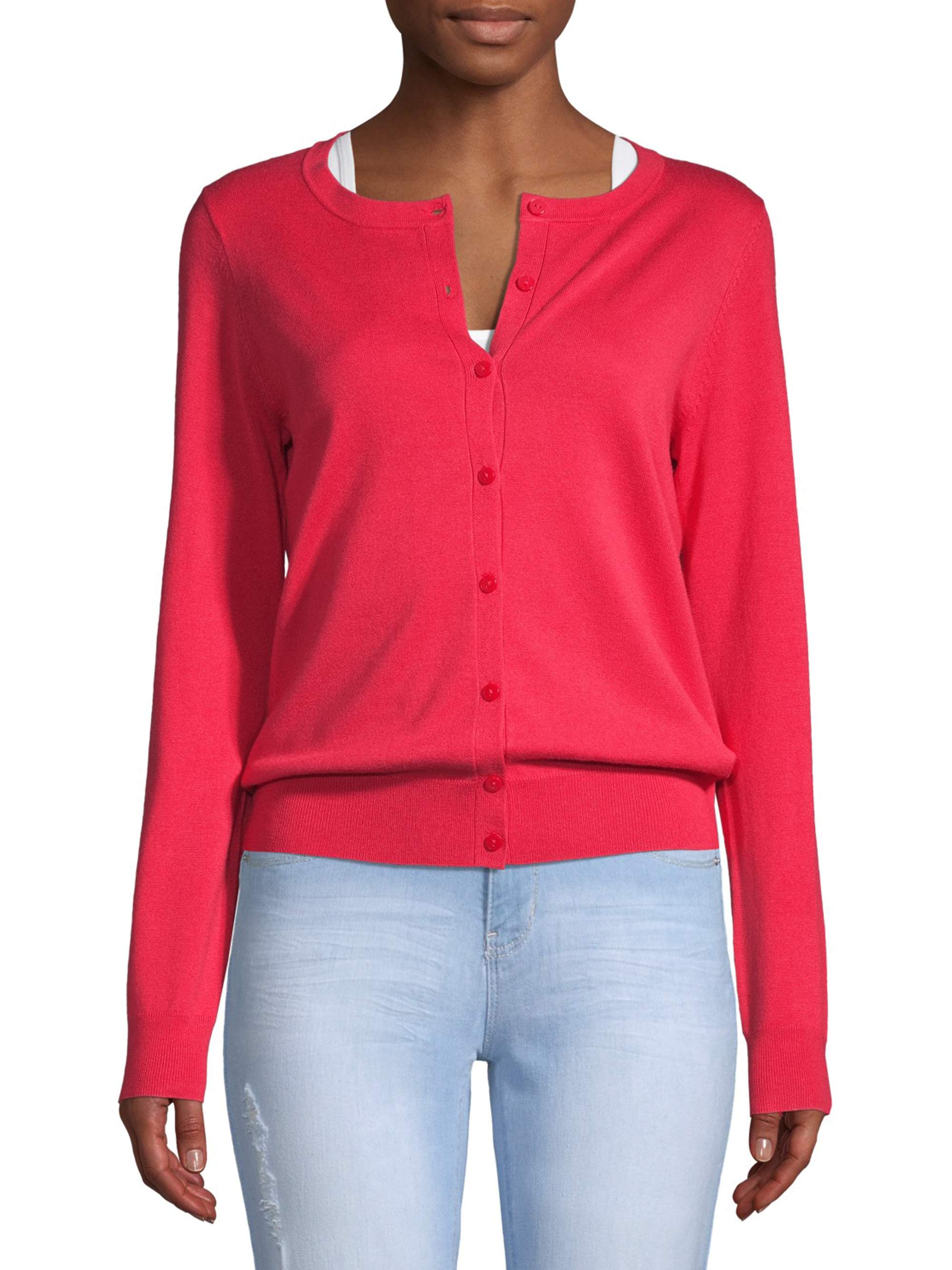 Time and Tru Women's Everyday Crew Neck Cardigan