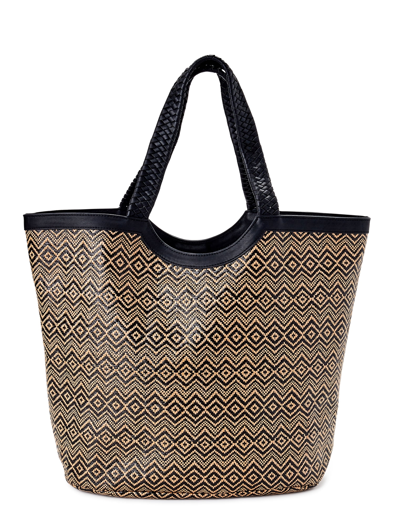 Time and Tru Women's Extra Large Woven Straw Beach Travel Tote