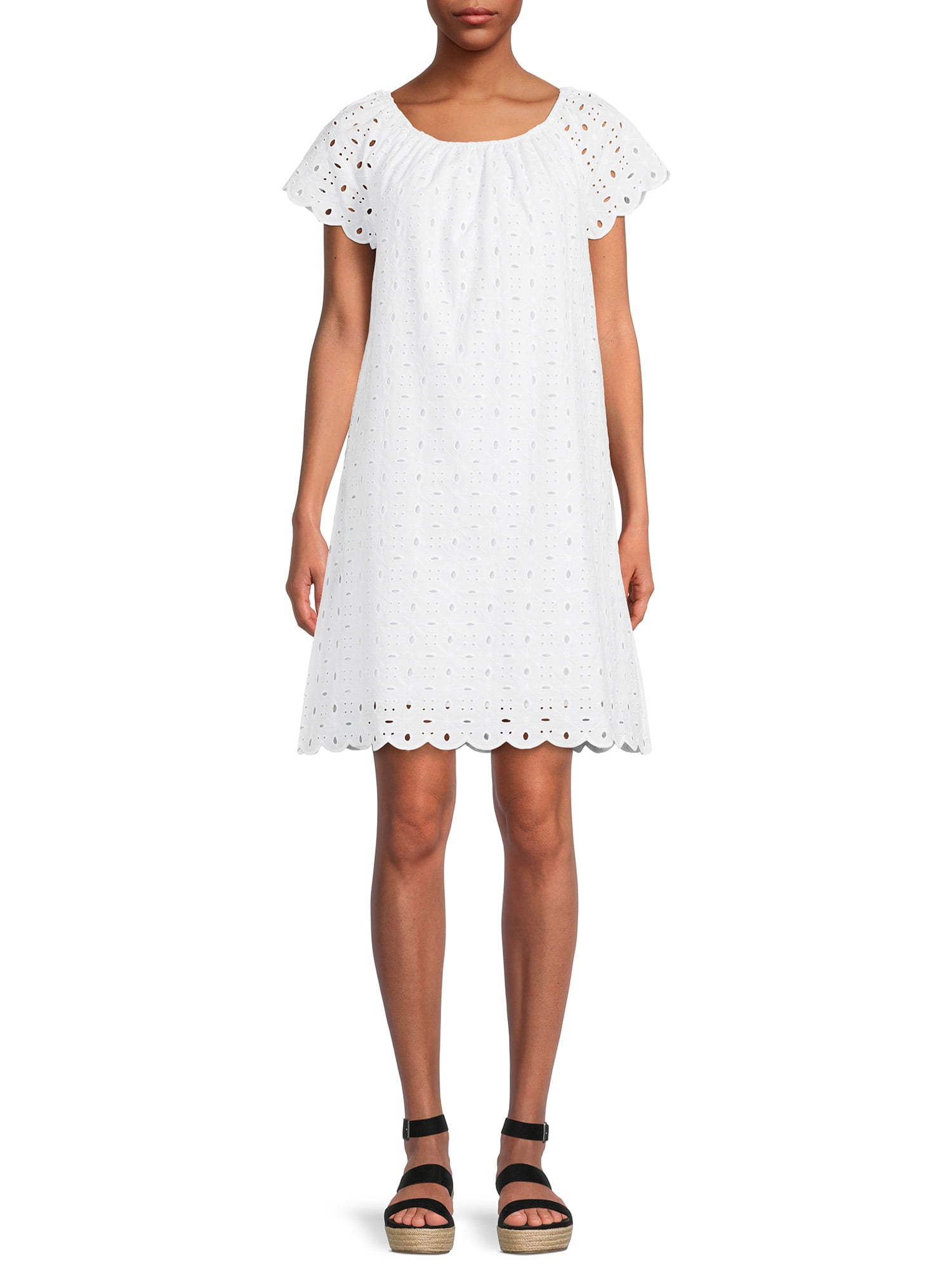 Time and Tru Women's Eyelet Dress with Short Sleeves, Sizes XSXXXL