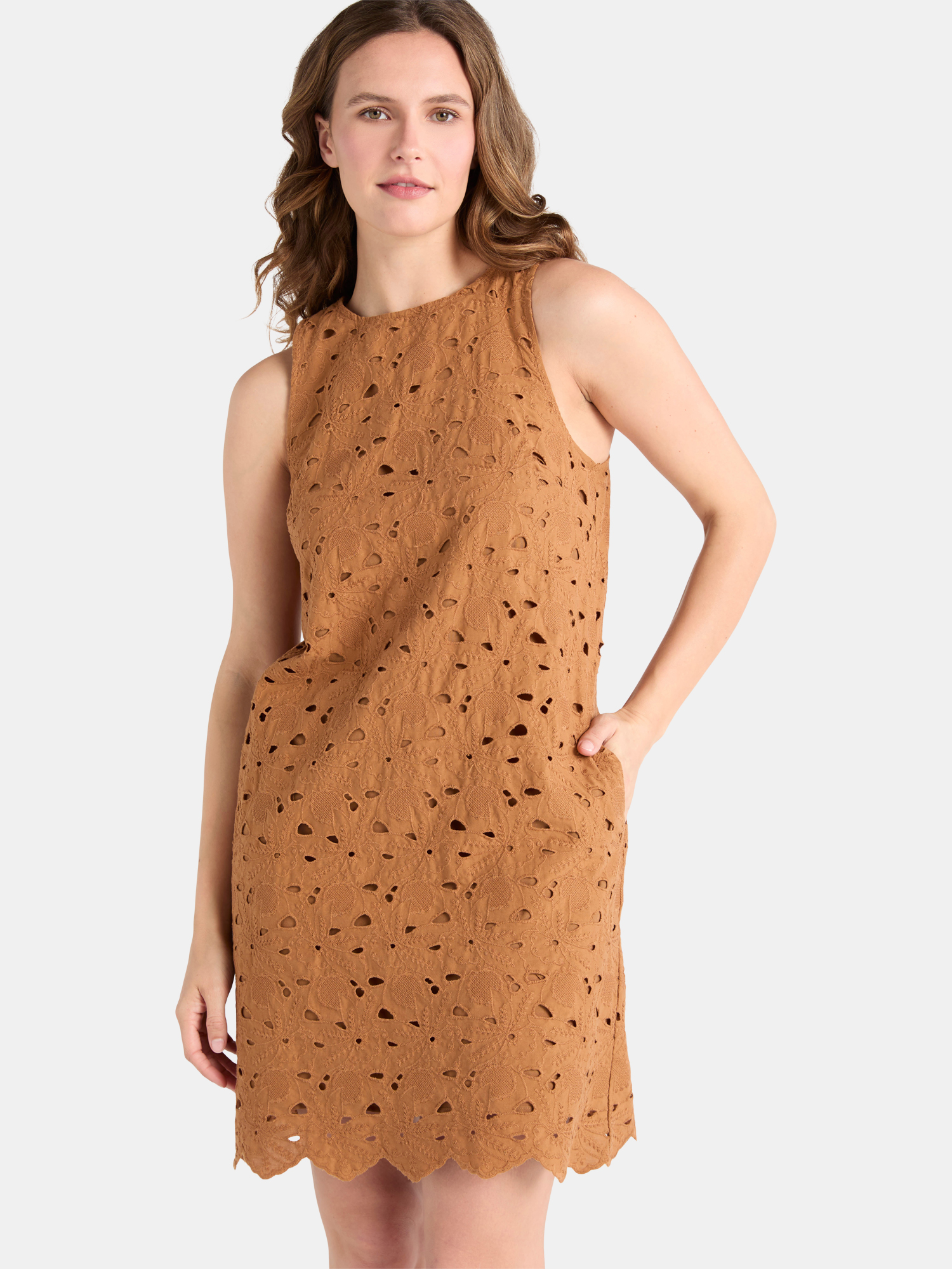 Time and Tru Women's Eyelet Embroidered Mini Dress, Sizes XS-XXXL