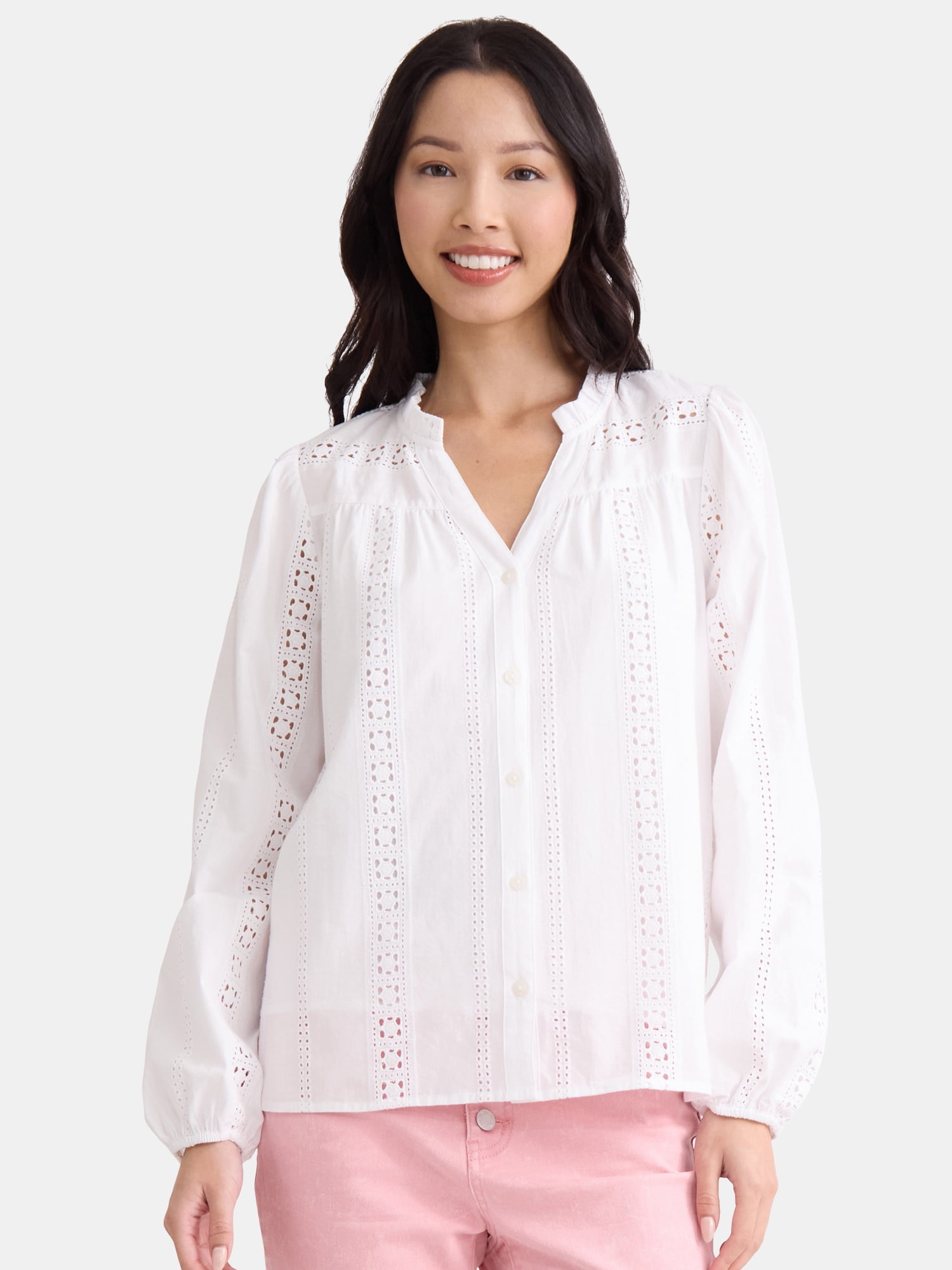 white eyelet peasant blouse