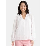 TIME AND TRU Women's Eyelet Embroidered Peasant Blouse, Sizes XS-XXXL