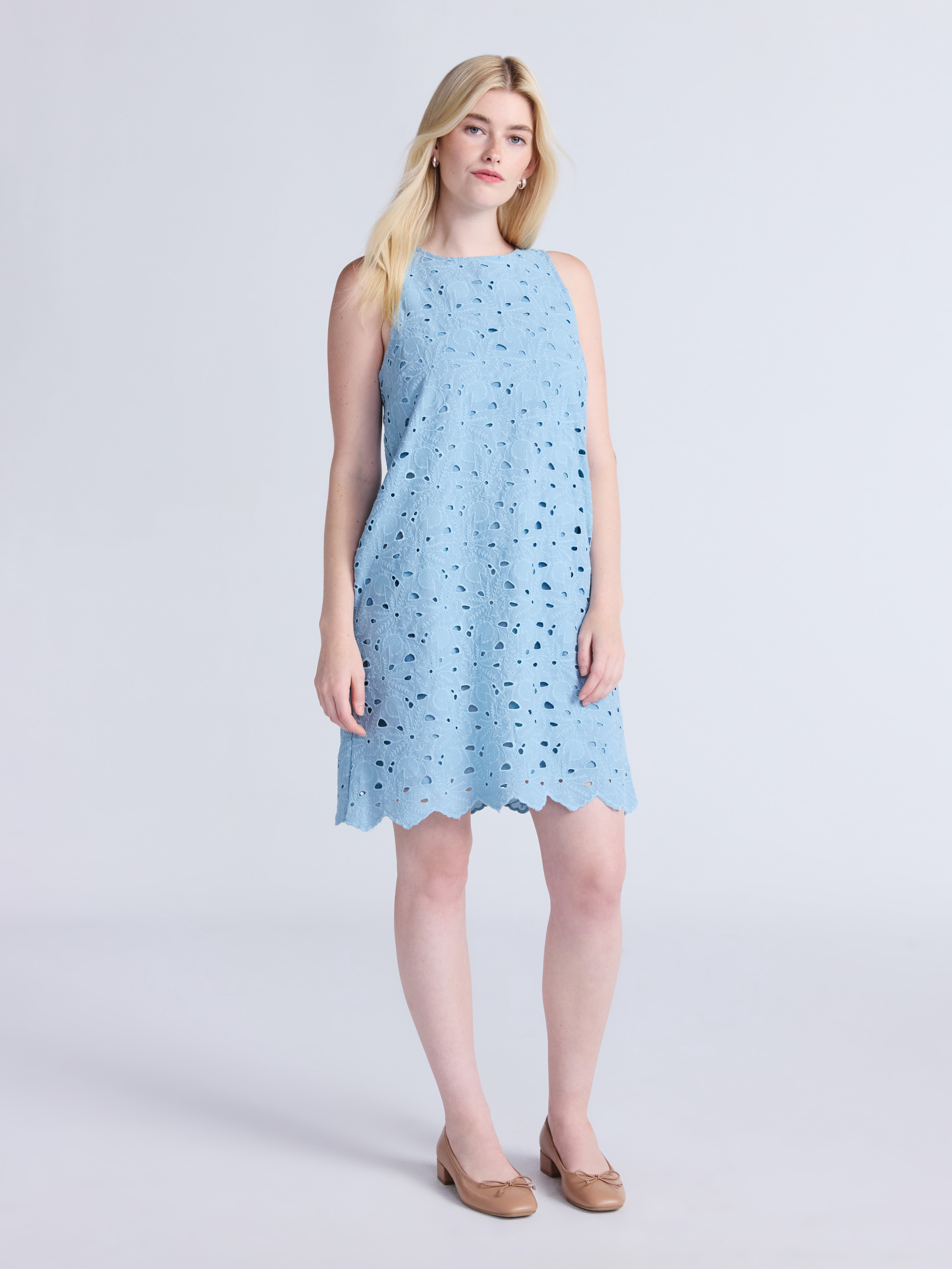 Time and Tru Women's Eyelet Embroidered Mini Dress, Sizes XS-XXXL