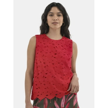 Time and Tru Women's Eyelet Embroidery Top, Sizes XS-XXXL