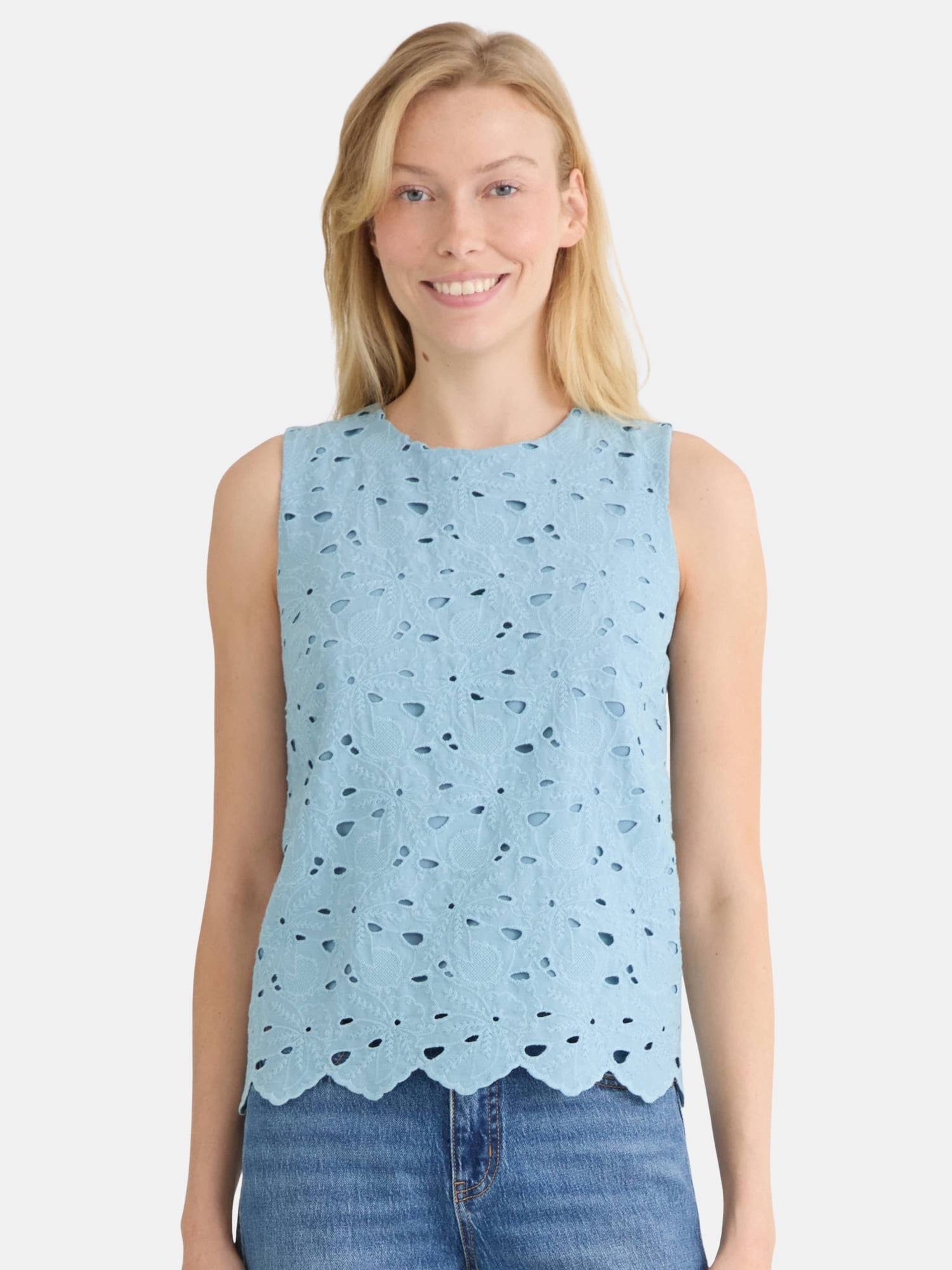 Women's Eyelet Embroidery Top, Sizes XS-XXXL