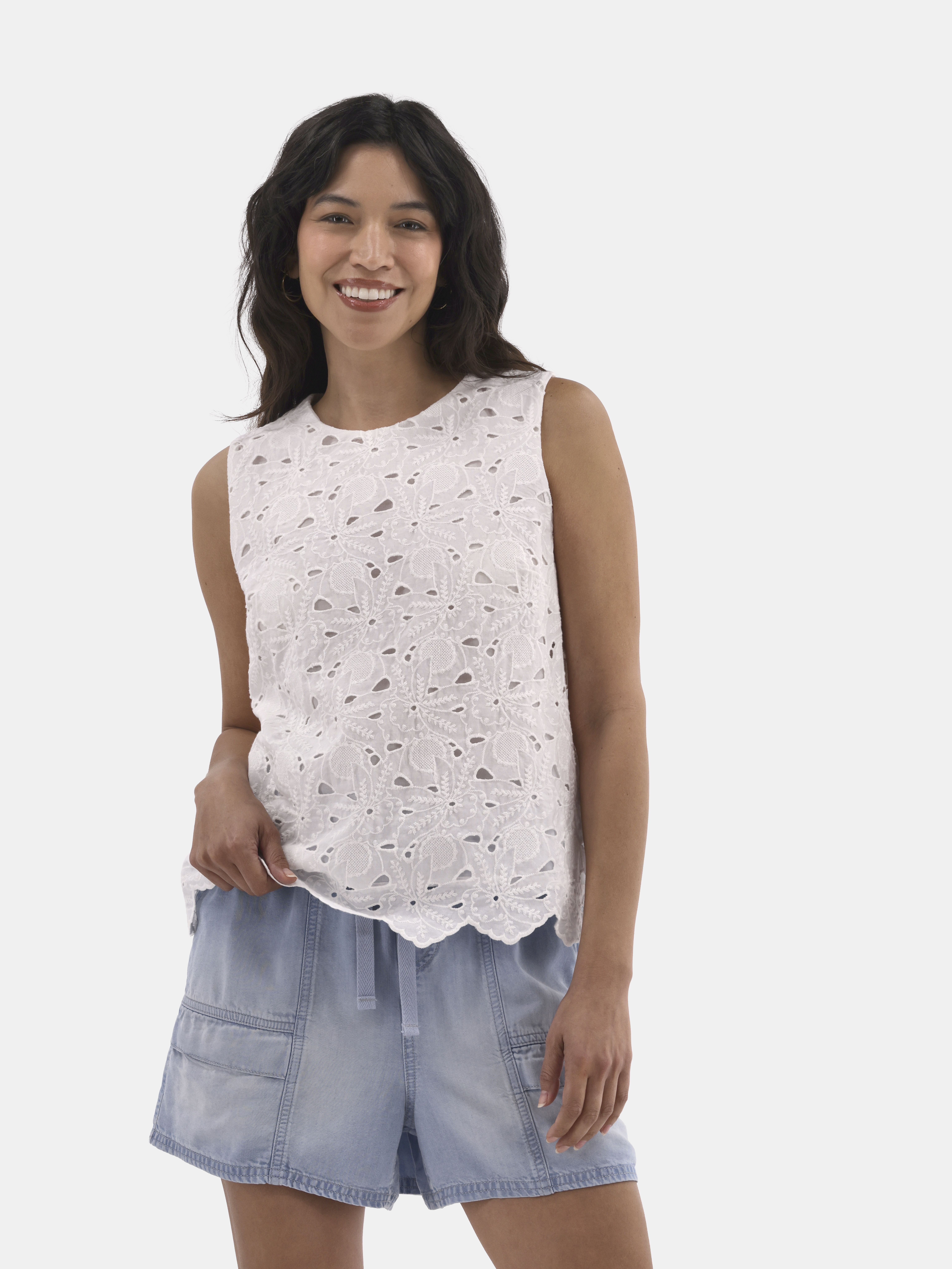 Time and Tru Women's Eyelet Embroidery Top, Sizes XS-XXXL