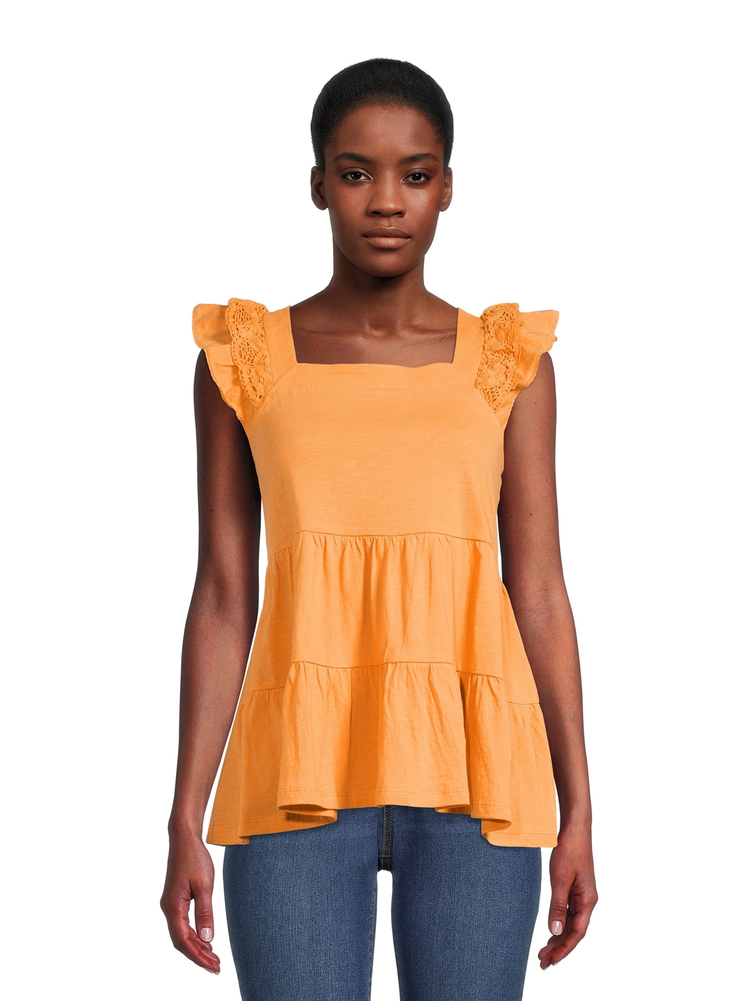 Time and Tru Women's Eyelet Flutter Tank Top, Sizes XS3XL