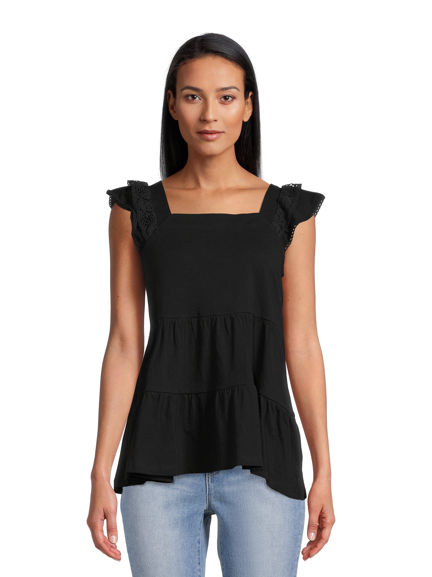 Time and Tru Women's Eyelet Flutter Tank Top, Sizes XS3XL