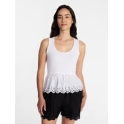 Women's Eyelet Trim Tank Top with Peplum Hem, Sizes XS-XXXL