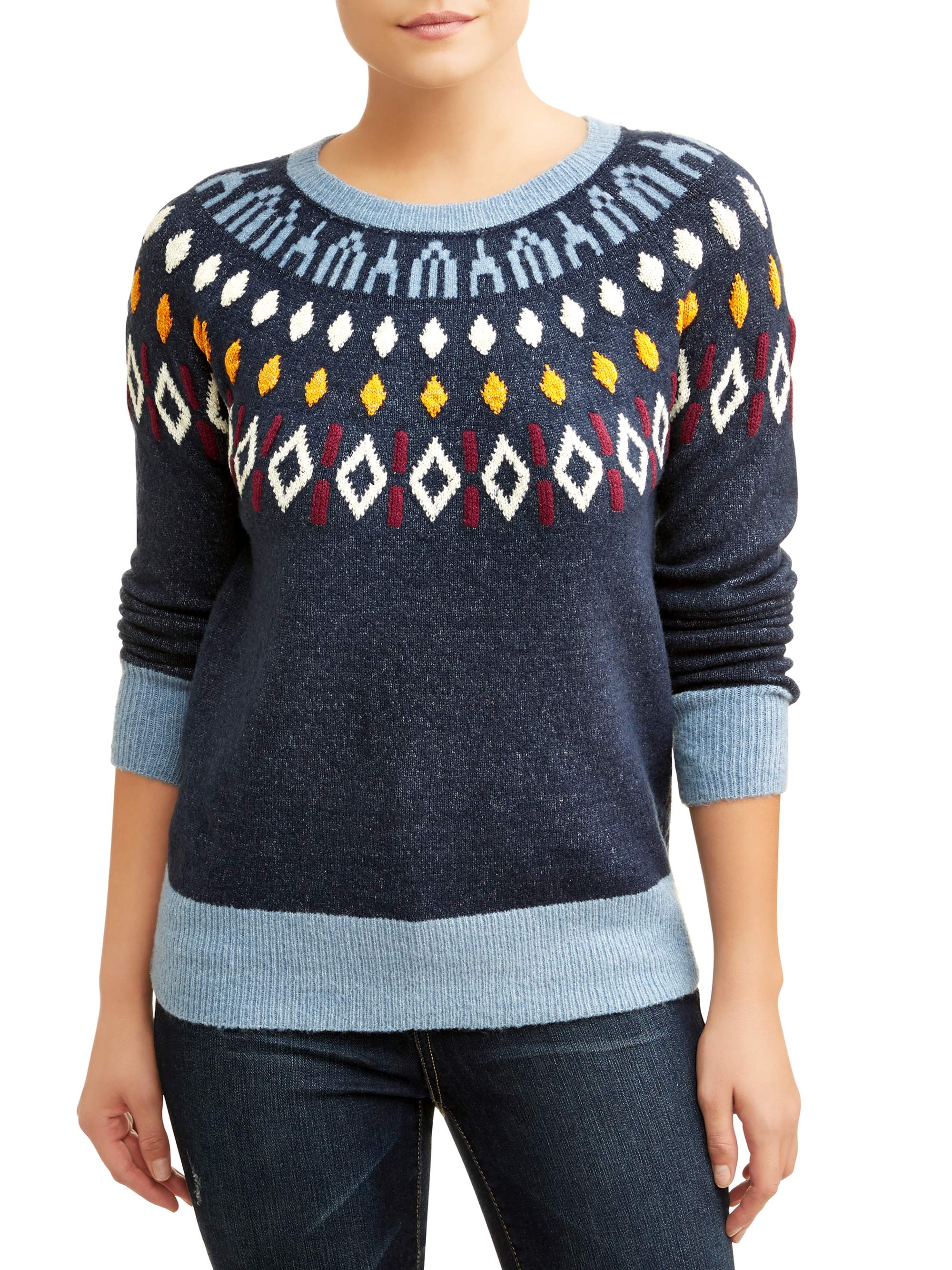 Time and Tru Women's Fair Isle Pullover Sweater - image 1 of 5