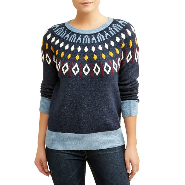 Time and Tru Women's Fair Isle Pullover Sweater
