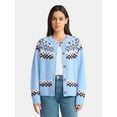 thumbnail image 1 of Time and Tru Women's Fair Isle Cardigan Sweater, Midweight, Size XS-XXXL, 1 of 5