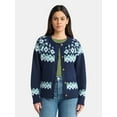 thumbnail image 1 of Time and Tru Women's Fair Isle Cardigan Sweater, Midweight, Size XS-XXXL, 1 of 5