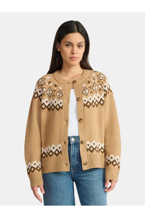 Women's Fair Isle Cardigan Sweater, Midweight, Size XS-XXXL