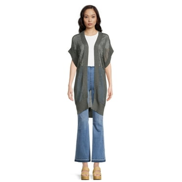 Time and Tru Women's Fashion Cover-Up Crochet Layering Piece, Charcoal Grey, Size S/M