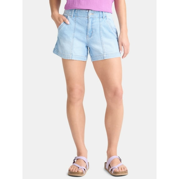 Time and Tru Women's and Women’s Plus High Rise Denim Utility Shorts, Sizes 0-22