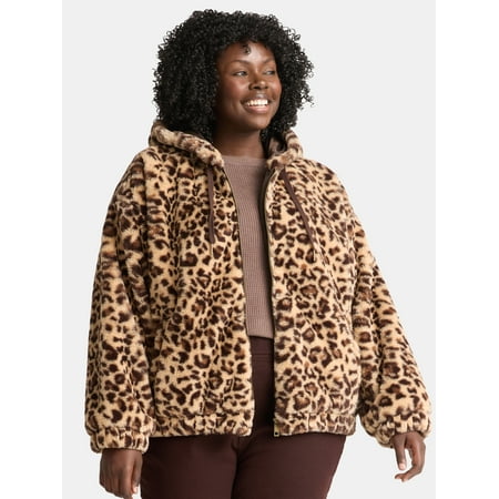 Time and Tru Women's and Women's Plus Faux Fur Hoodie Jacket, Sizes XS-2X