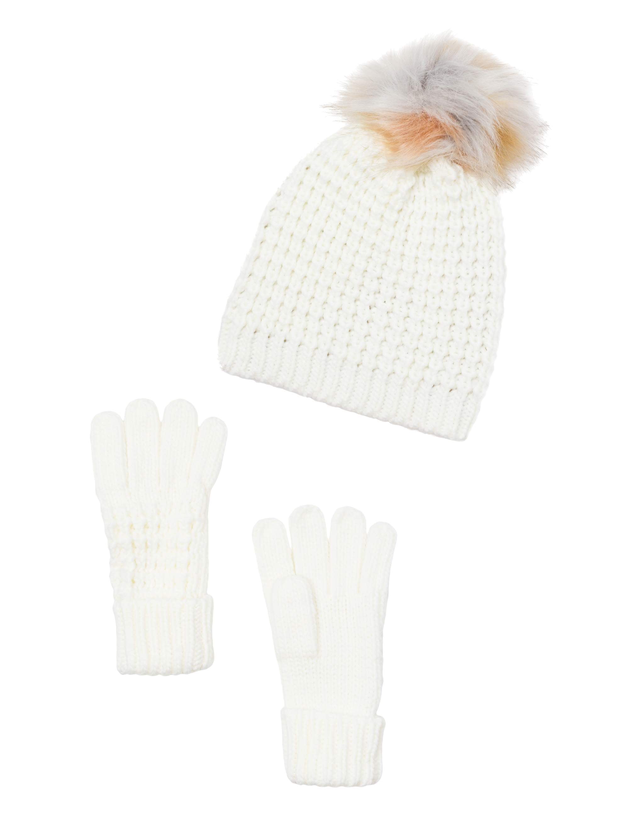 Time and Tru Women's Faux Fur Pom Beanie and Glove Set - Walmart.com