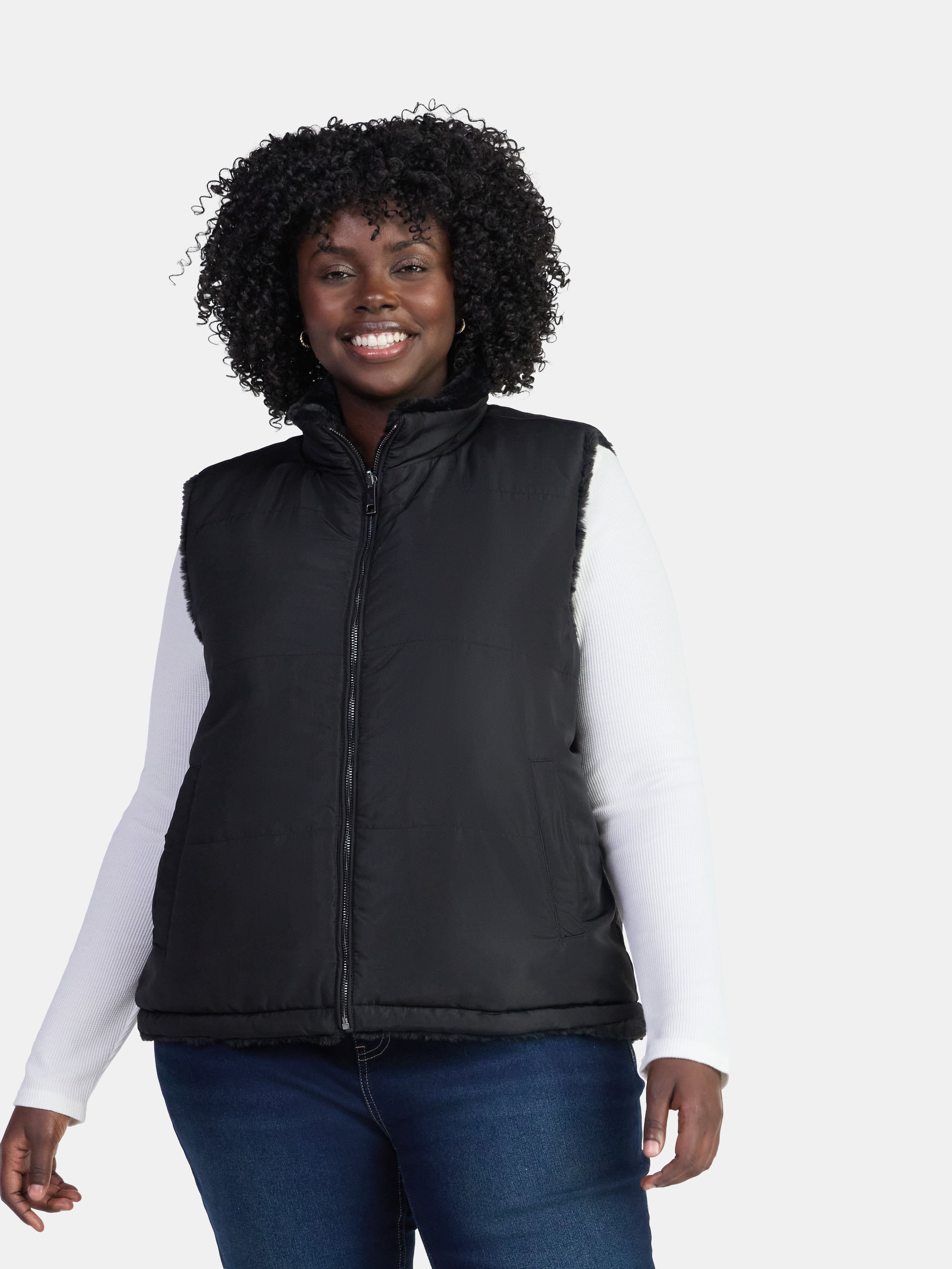Time and Tru Women's and Women's Plus Faux Fur Reversible