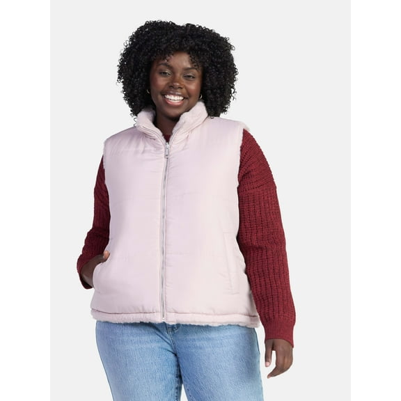 Time and Tru Women's and Women's Plus Faux Fur Reversible Vest, Sizes XS-2X