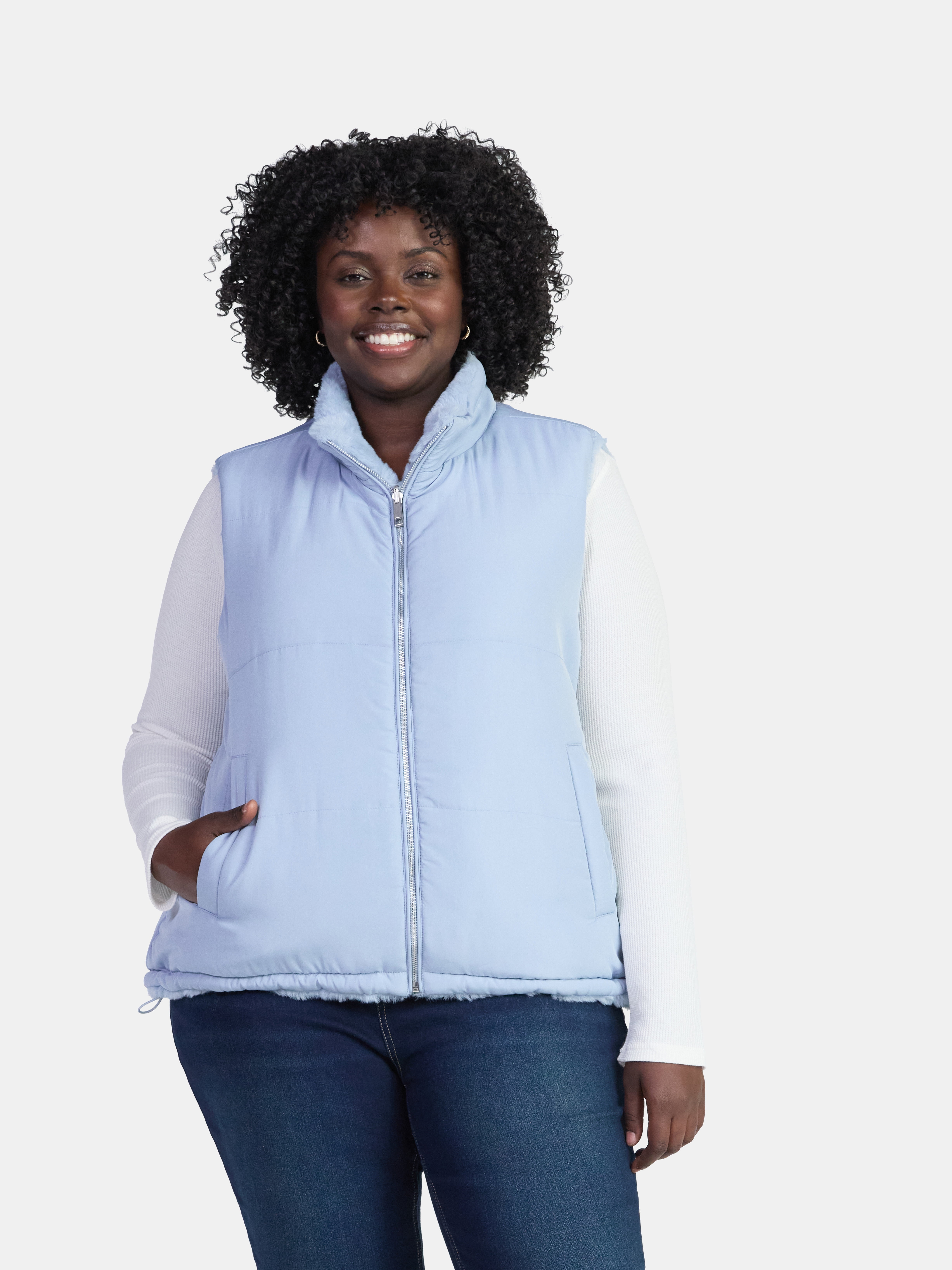 Time and Tru Women's and Women's Plus Faux Fur Reversible Vest, Sizes XS-2X