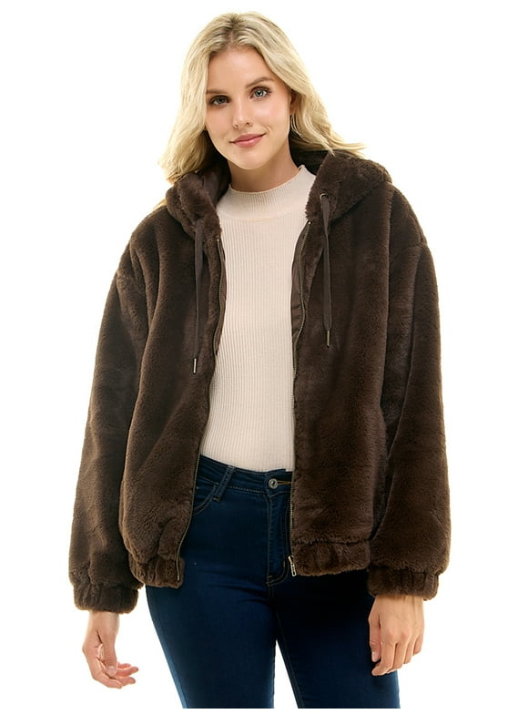 Time and Tru Women's Faux Fur Zip Up Hoodie, Sizes XS-3X