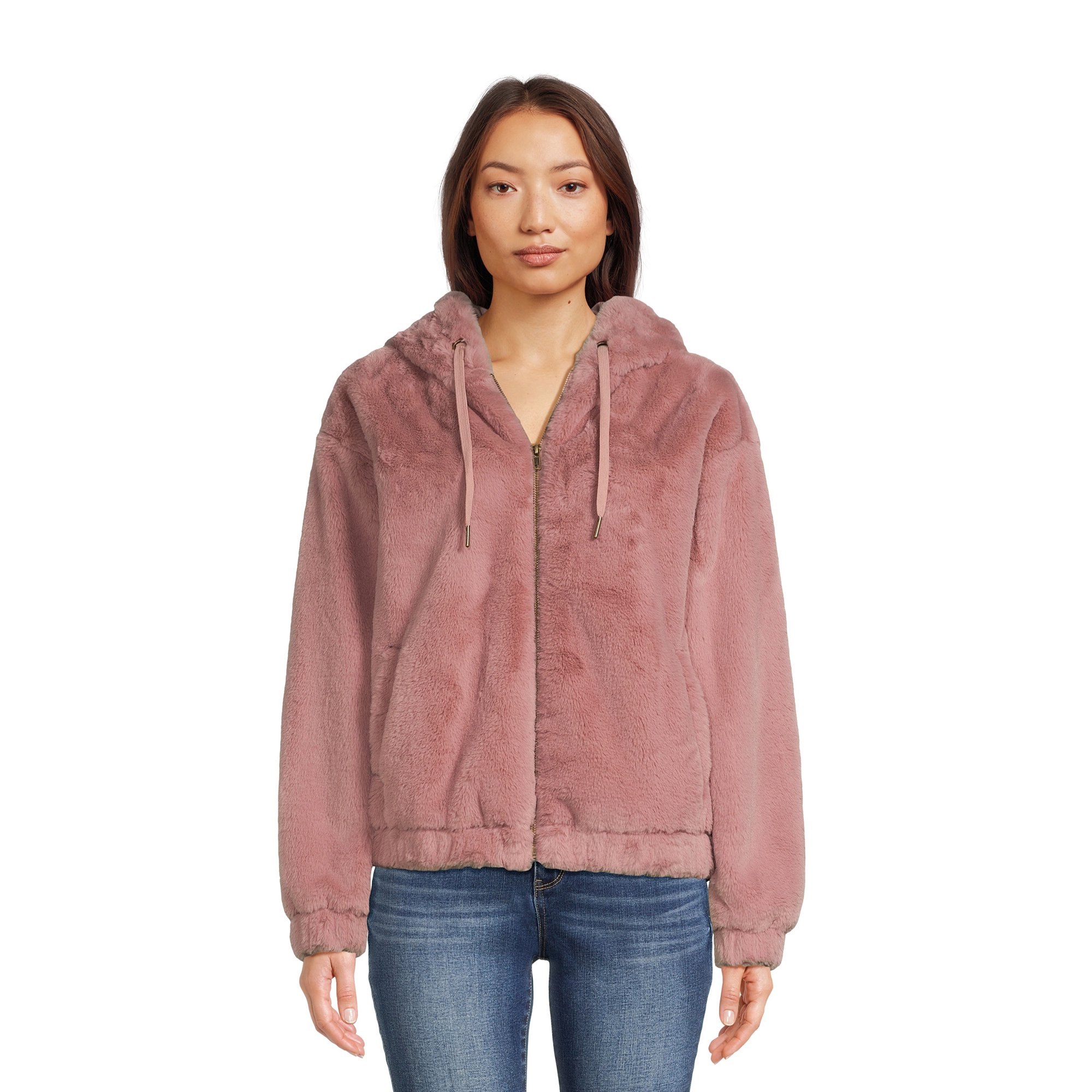 Time and Tru Women's Faux Fur Zip Up Hoodie, Sizes XS-3X - Walmart.com