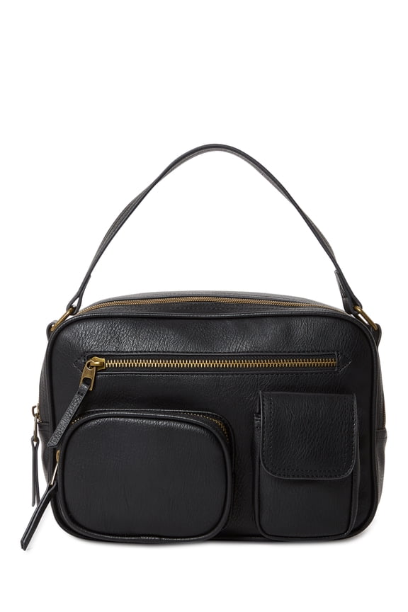 Women's Faux Leather Josephine Top Handle Crossbody Handbag Black