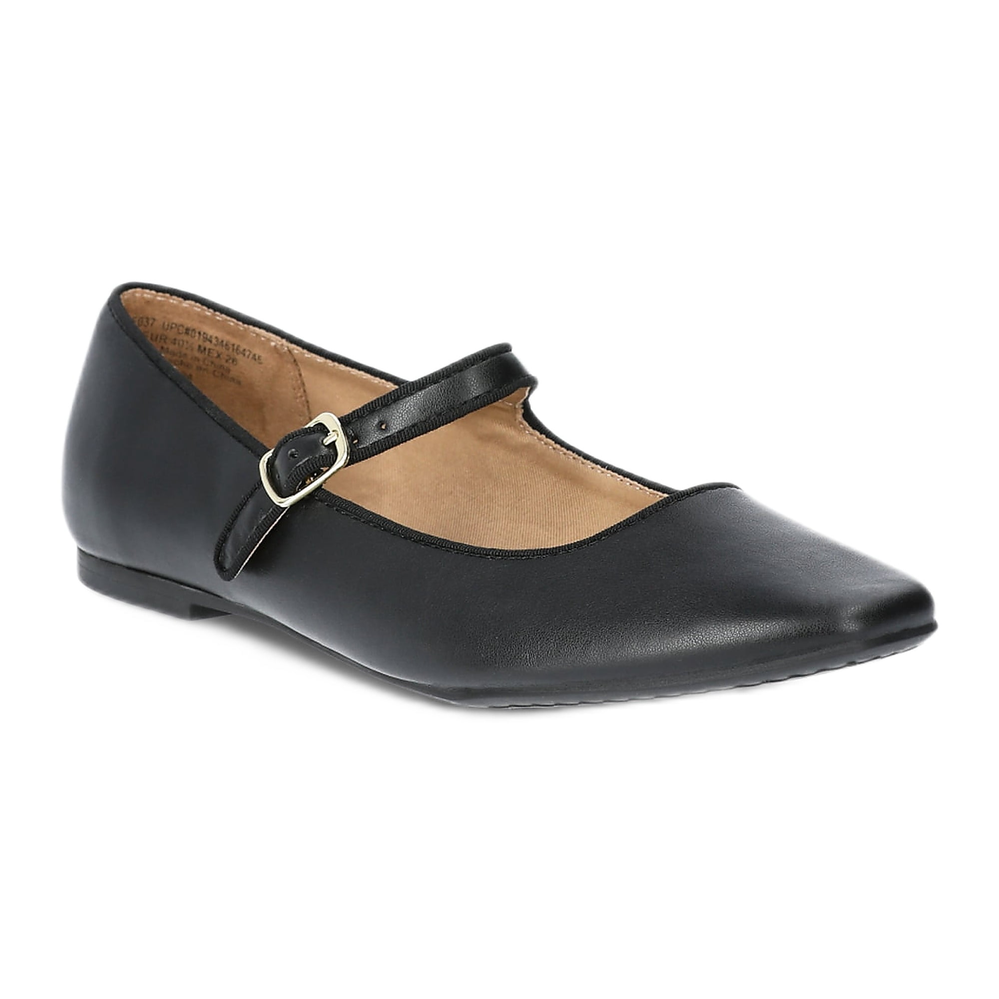 Time and Tru Women's Faux Leather Mary Jane Flats, Wide Width Available