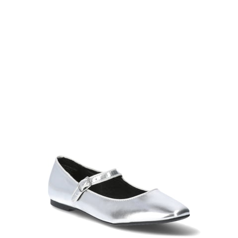 Time and Tru Women's Faux Leather Mary Jane Flats, Wide Width Available