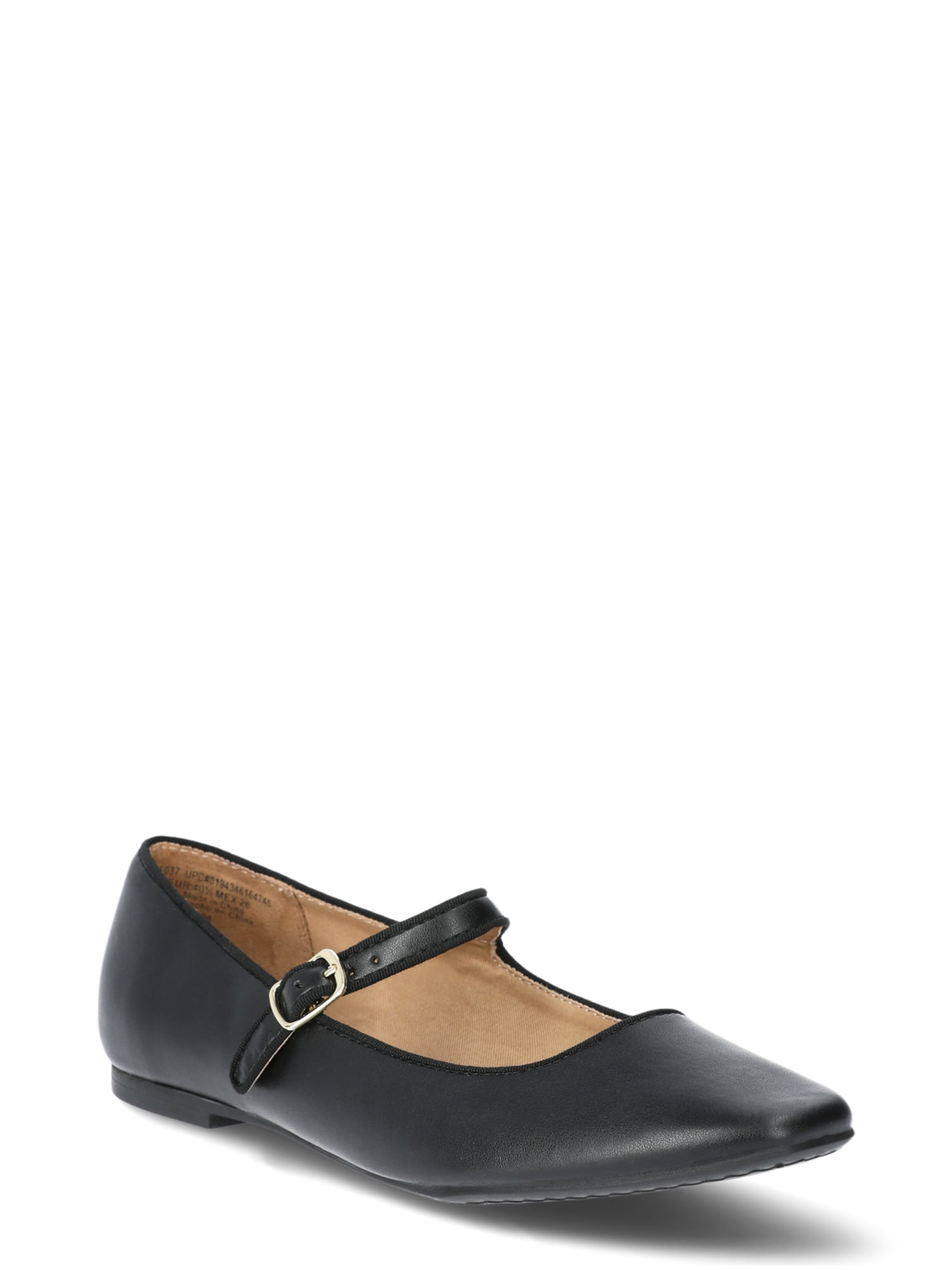 Time and Tru Women's Faux Leather Mary Jane Flats, Wide Width Available
