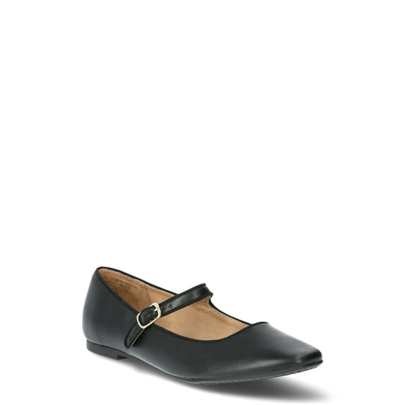 Time and Tru Women's Faux Leather Mary Jane Flats, Wide Width Available