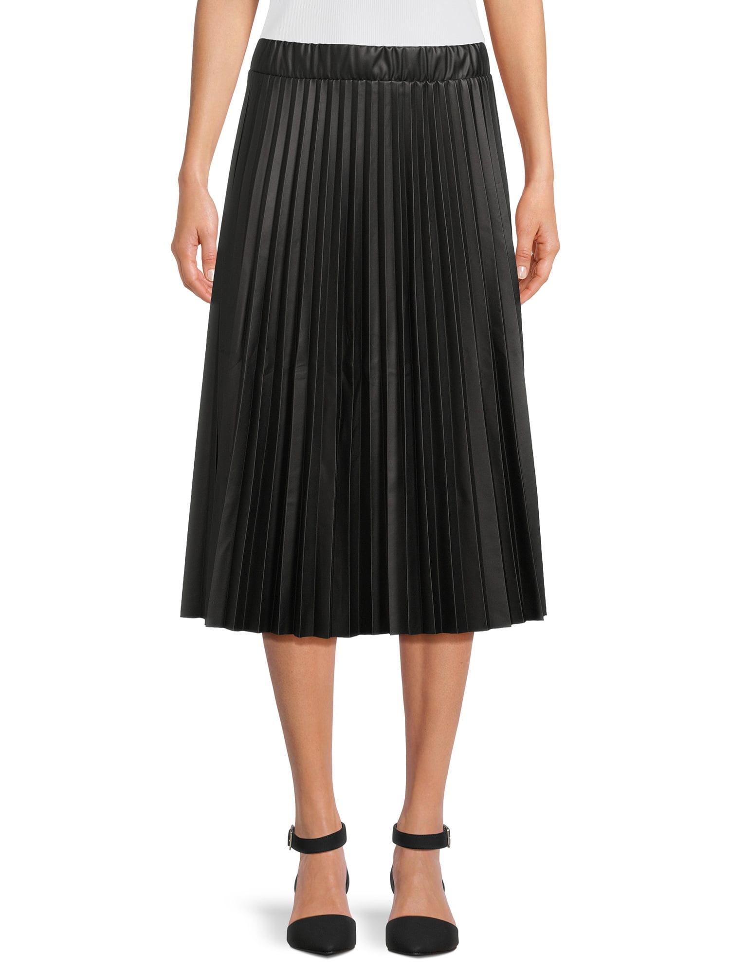 Time and Tru Women's Faux Leather Pleated Skirt, Sizes XS-XXXL ...