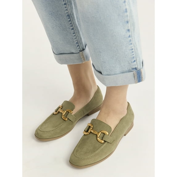 Time and Tru Women's Faux Leather Buckle Loafers