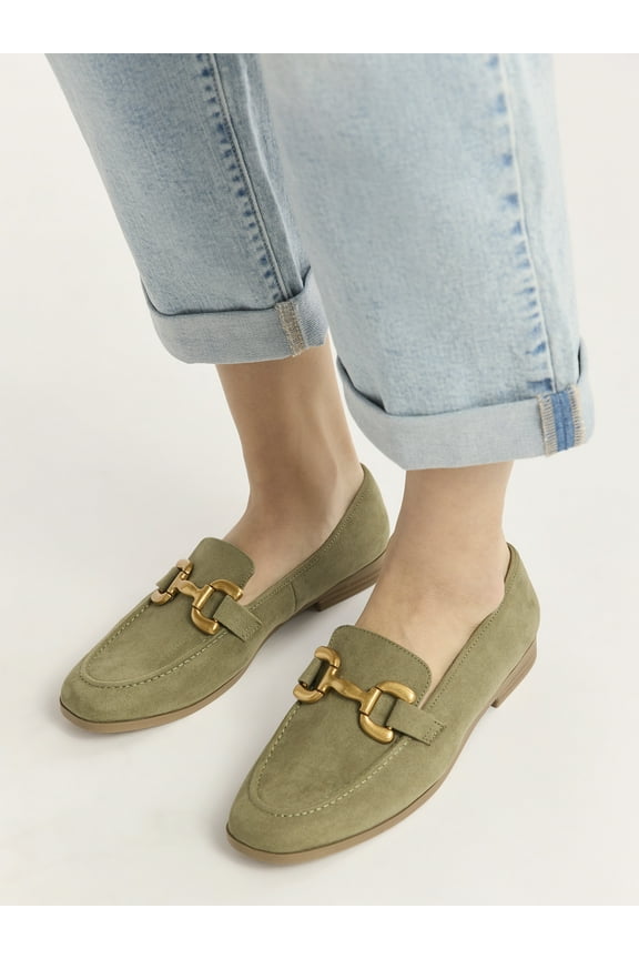 Women's Faux Leather Loafers with Buckles