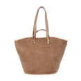 thumbnail image 1 of Time and Tru Women's Faux Shearling Tulip Tote Handbag, Tan, 1 of 6