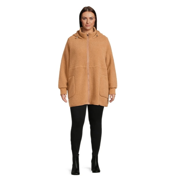 Time and Tru Women’s Faux Sherpa Jacket with Hood, Sizes S2X