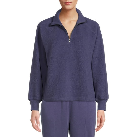 Time and Tru Women's Faux Sherpa Pullover Sweatshirt