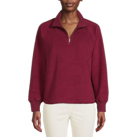 Time and Tru Women's Faux Sherpa Pullover Sweatshirt