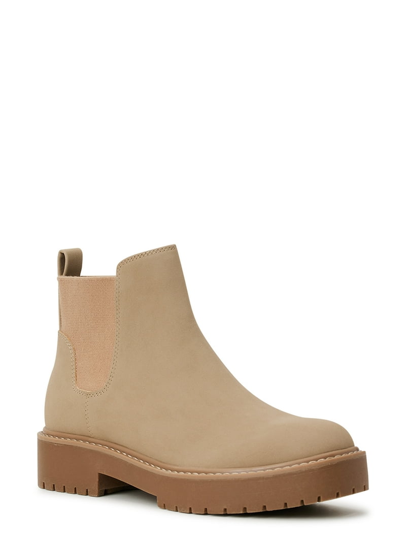 Time and Tru Women's Faux Suede Chelsea Boots with Lug Sole