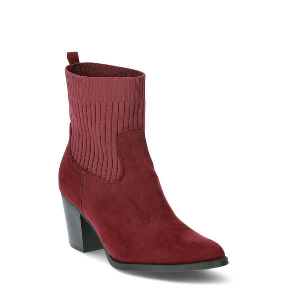 Time and Tru Women's Faux Suede Knit Ankle Boots, Sizes 6-11