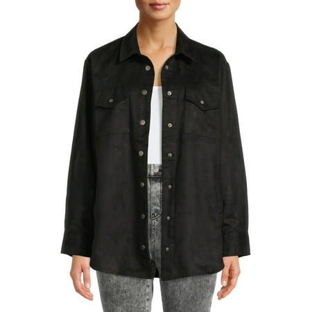 Time and Tru Women's Faux Suede Shacket with Snaps, Sizes XS-XXXL