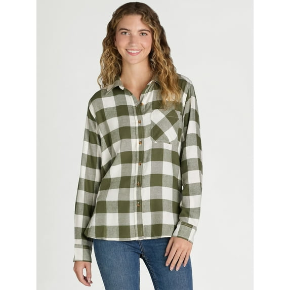 Time and Tru Women's Flannel Shirt with Long Sleeves, Sizes S-XXXL