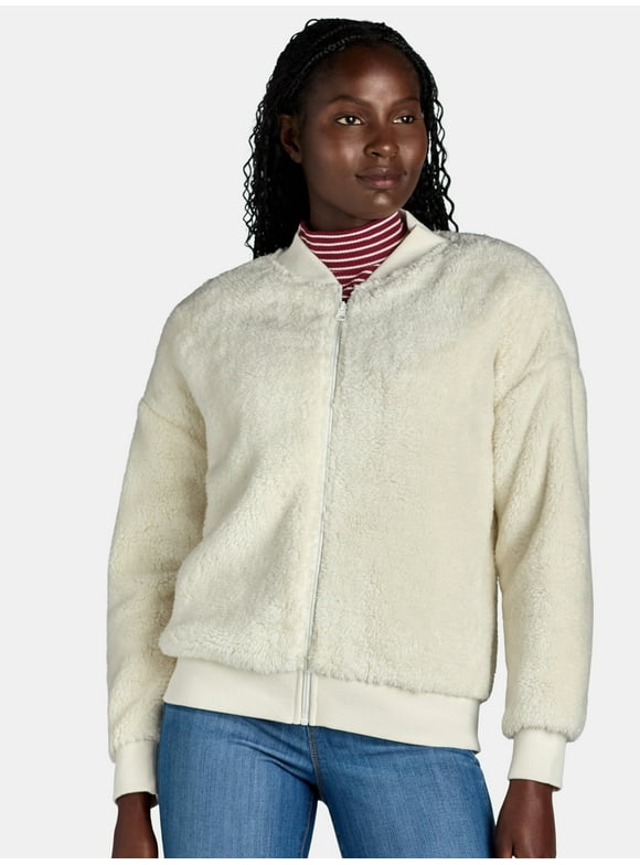Time and Tru Women's Fleece Bomber Jacket, Midweight, Sizes XS-XXXL