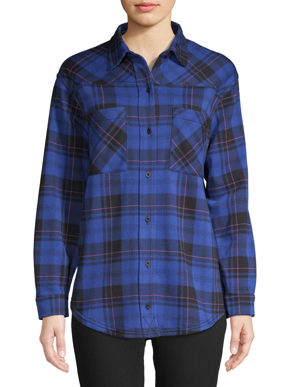 Button Down Time And Tru Women's Fleece Shirt Jacket Time And