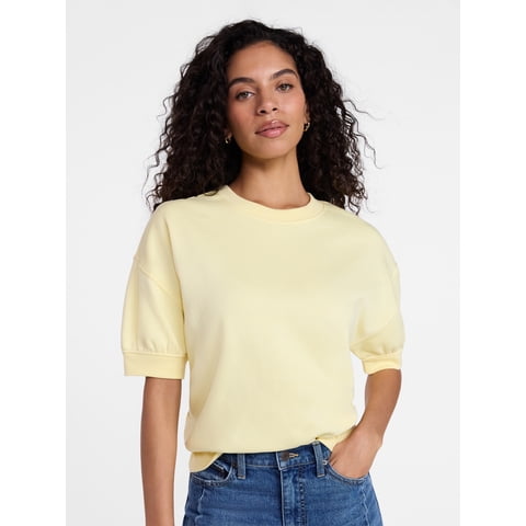 Women's Fleece Sweatshirt with Short Puff Sleeves, Sizes XS-4X