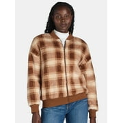 TIME & TRU Time and Tru Women's Fleece Bomber Jacket, Midweight, Sizes XS-XXXL