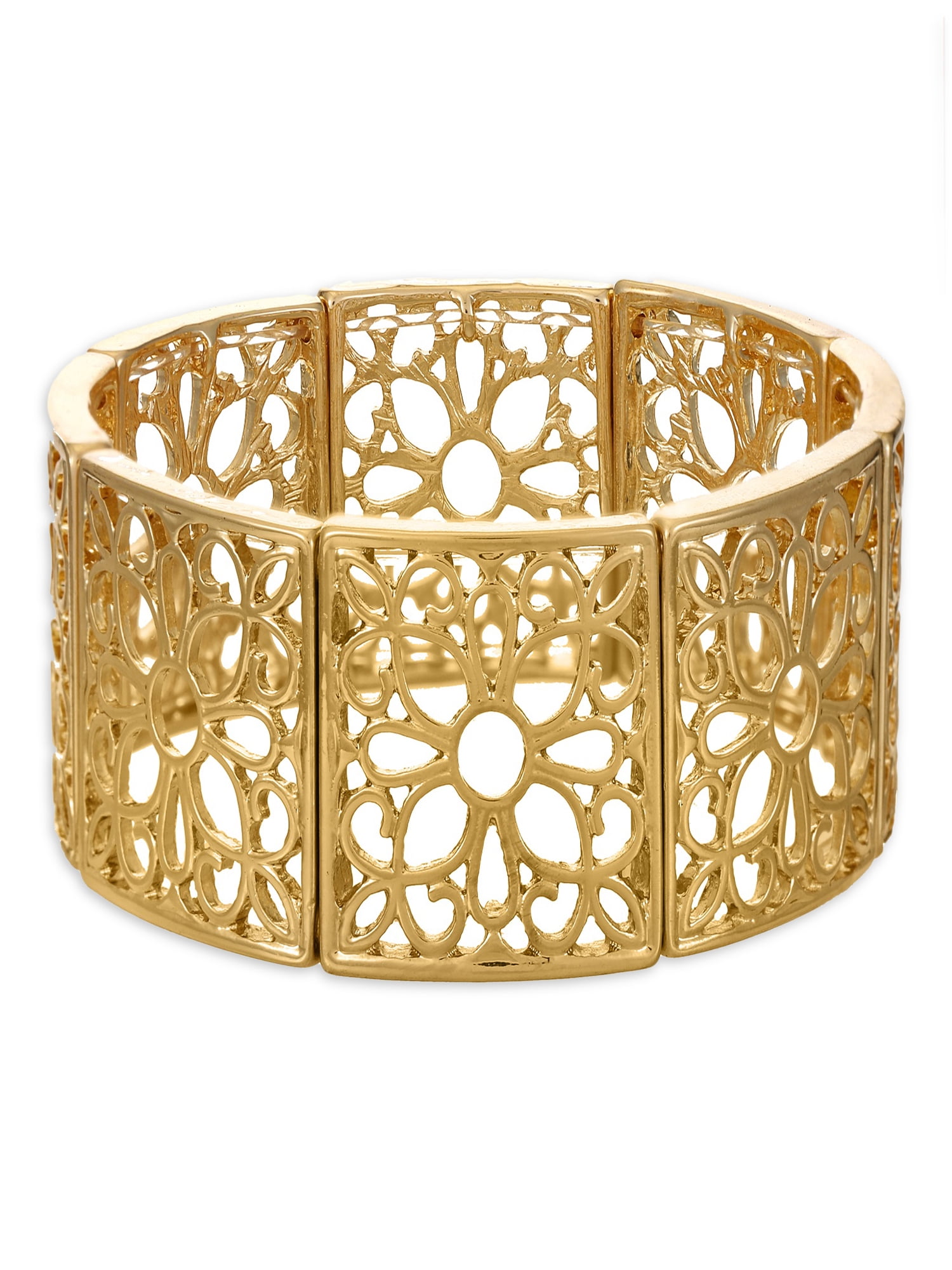 Time and Tru Women's Floral Openwork Gold Tone Stretch Bracelet ...