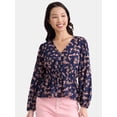 thumbnail image 1 of Time and Tru Women's Floral Print Tie Waist Blouse, Sizes S-XXXL, 1 of 1